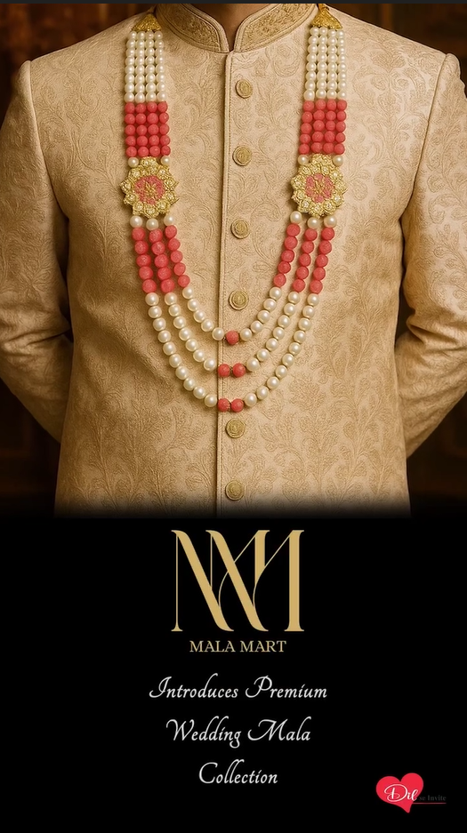 Premium Pearl & Pink Bead Groom Mala