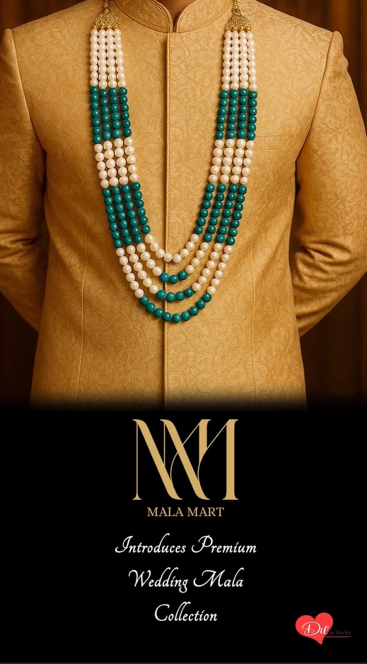 Layer Pearl & Aqua Green Beaded Groom Mala