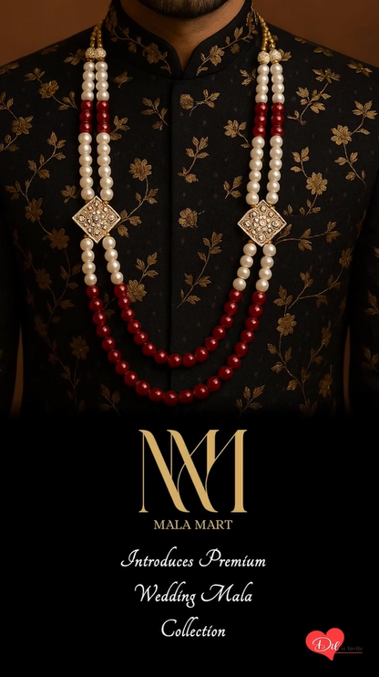 Three-Layer Pearl & Ruby Red Beaded