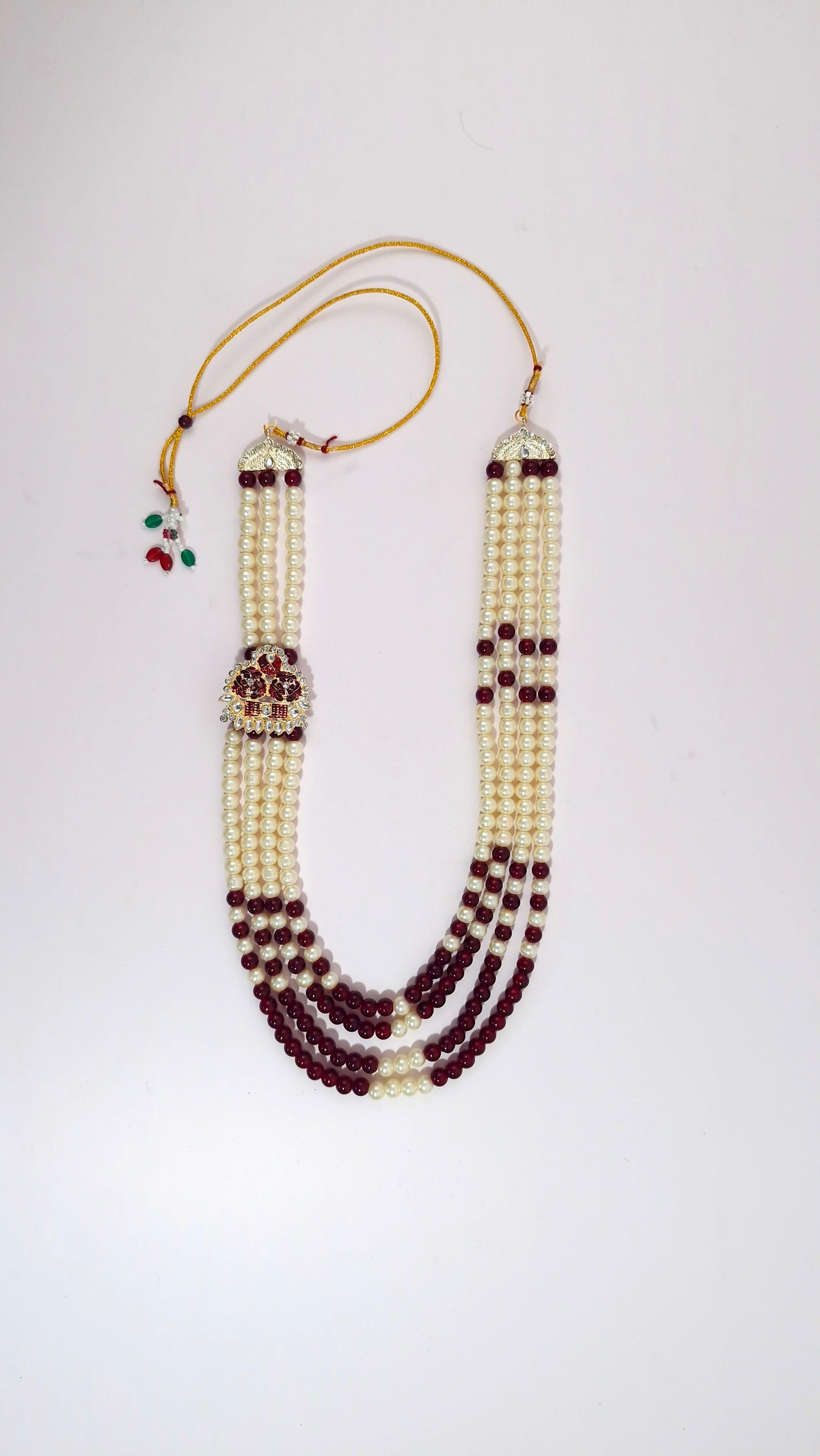 Classic Pearl & Maroon Beaded Groom Mala