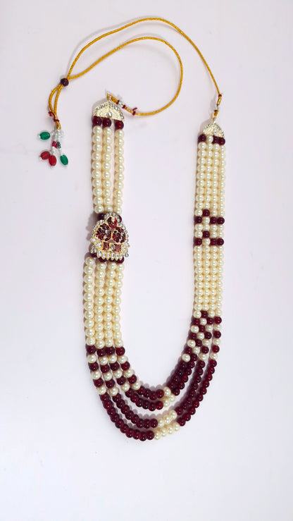 Classic Pearl & Maroon Beaded Groom Mala