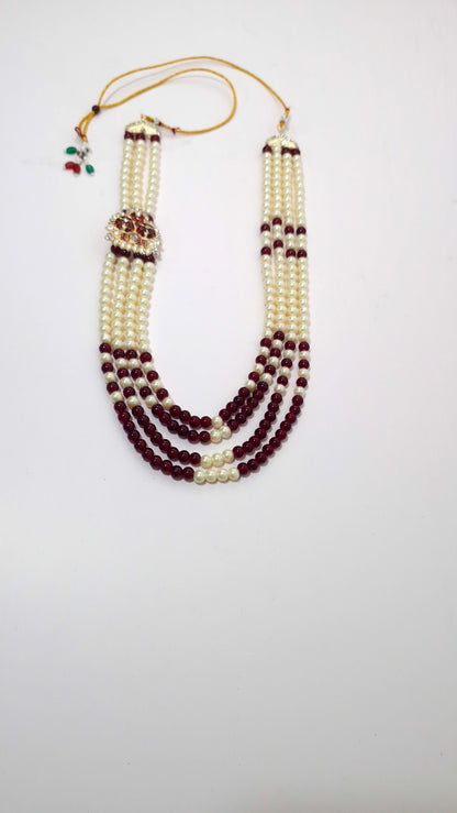 Classic Pearl & Maroon Beaded Groom Mala