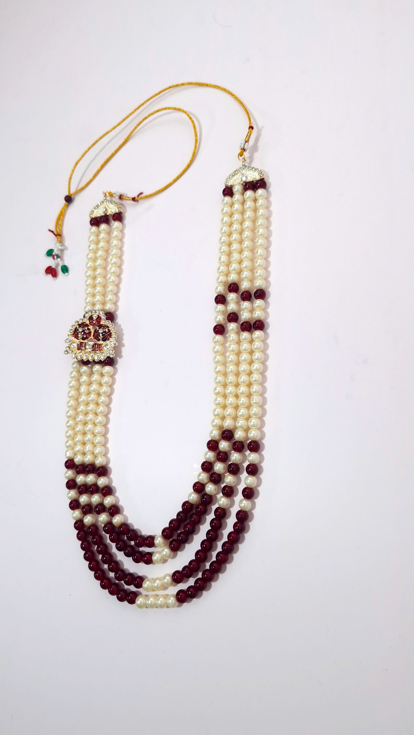 Classic Pearl & Maroon Beaded Groom Mala