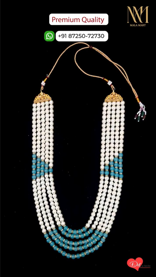 Layer Pearl & Aqua Green Beaded Groom Mala