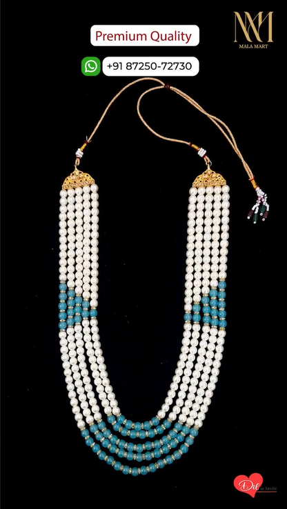 Layer Pearl & Aqua Green Beaded Groom Mala