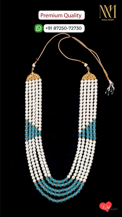 Layer Pearl & Aqua Green Beaded Groom Mala