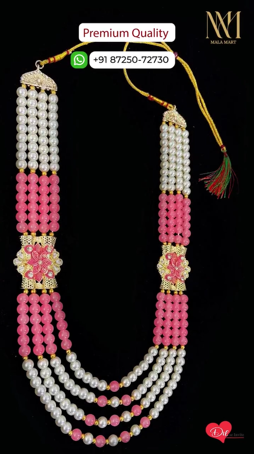 Premium Pearl & Pink Bead Groom Mala