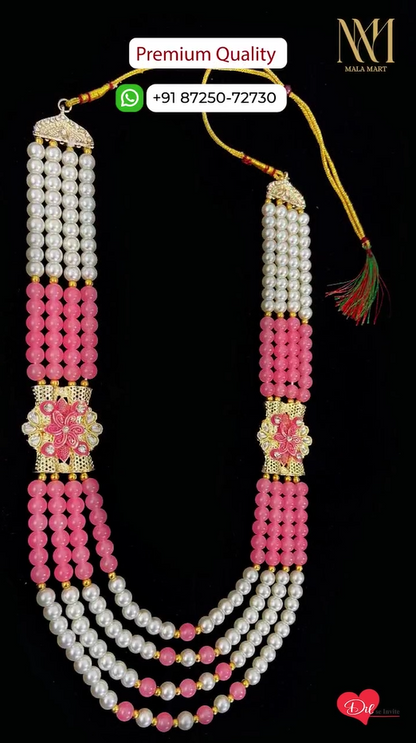 Premium Pearl & Pink Bead Groom Mala