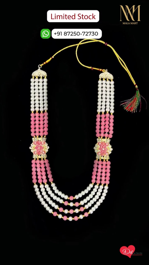 Premium Pearl & Pink Bead Groom Mala