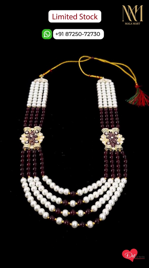 Royal Three-Layer Pearl &Ruby Beaded Groom Mala