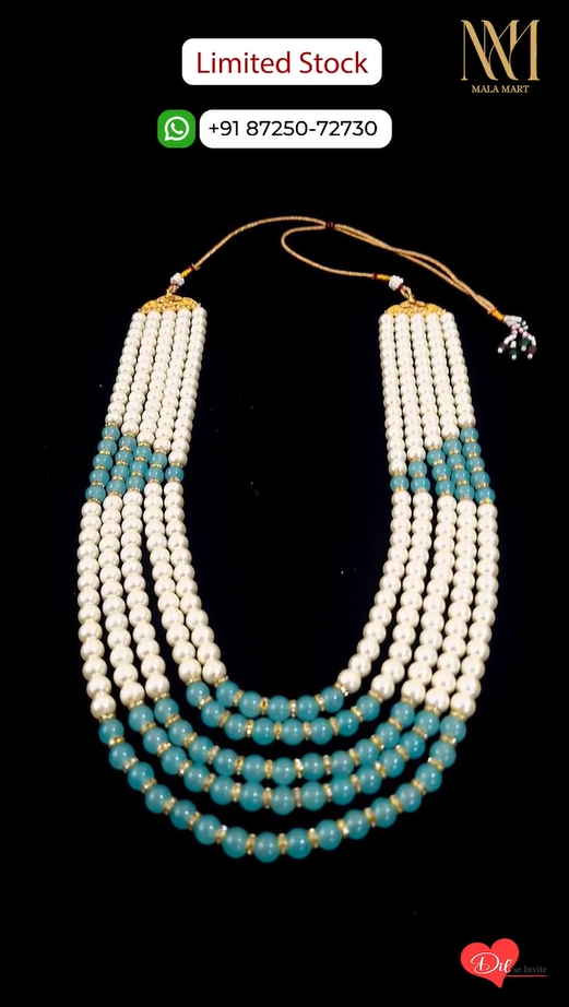 Layer Pearl & Aqua Green Beaded Groom Mala