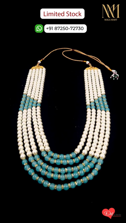 Layer Pearl & Aqua Green Beaded Groom Mala
