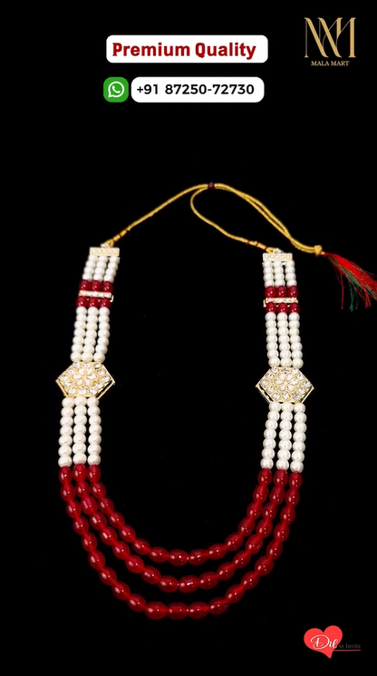 Three-Layer Pearl & Ruby Red Beaded