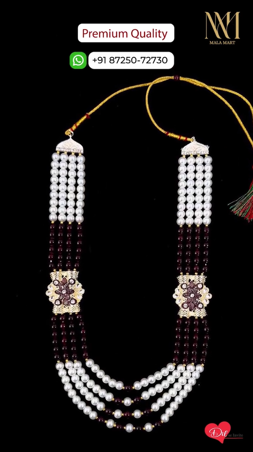 Royal Three-Layer Pearl &Ruby Beaded Groom Mala