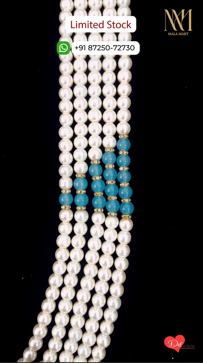 Layer Pearl & Aqua Green Beaded Groom Mala