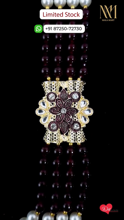 Royal Three-Layer Pearl &Ruby Beaded Groom Mala