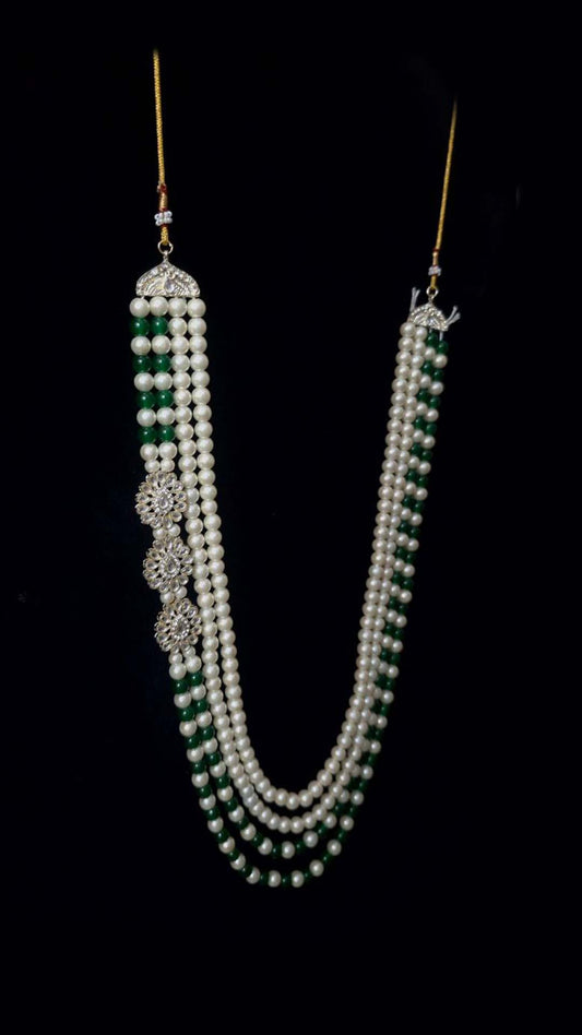 Royal White & Green Stone Mala