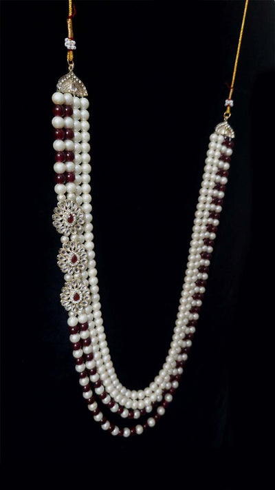Maroon & Ivory Pearl Mala