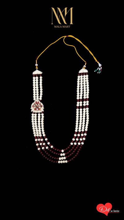Classic Pearl & Maroon Beaded Groom Mala