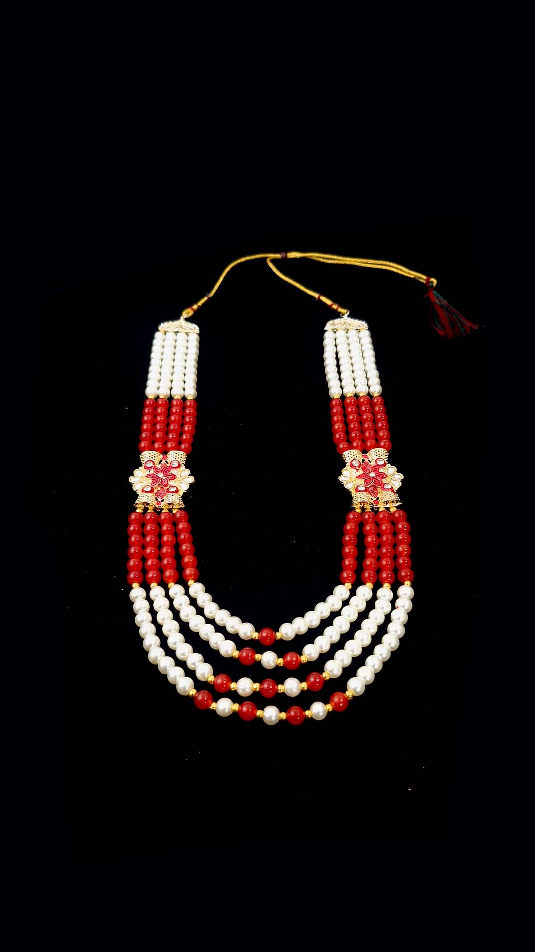 Royal White Pearl & Red Bead Groom Mala