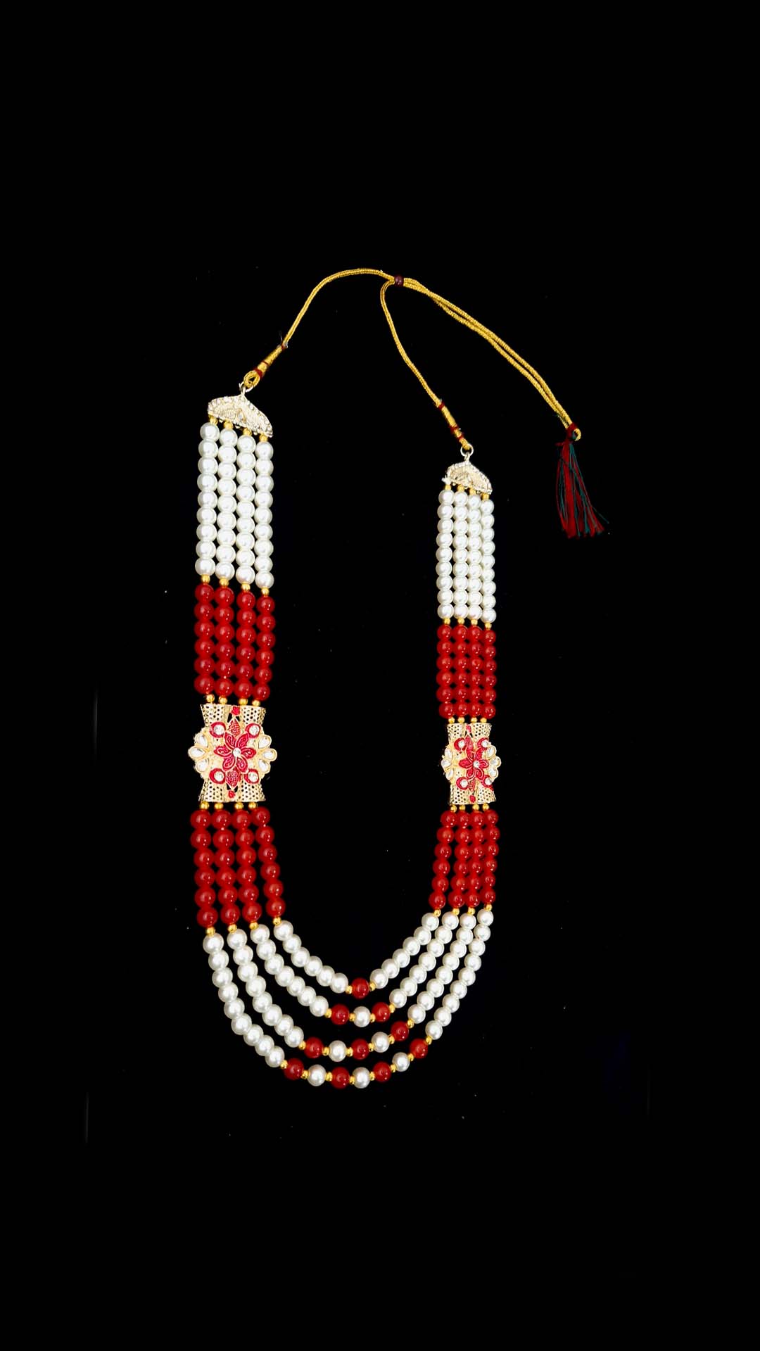 Royal White Pearl & Red Bead Groom Mala