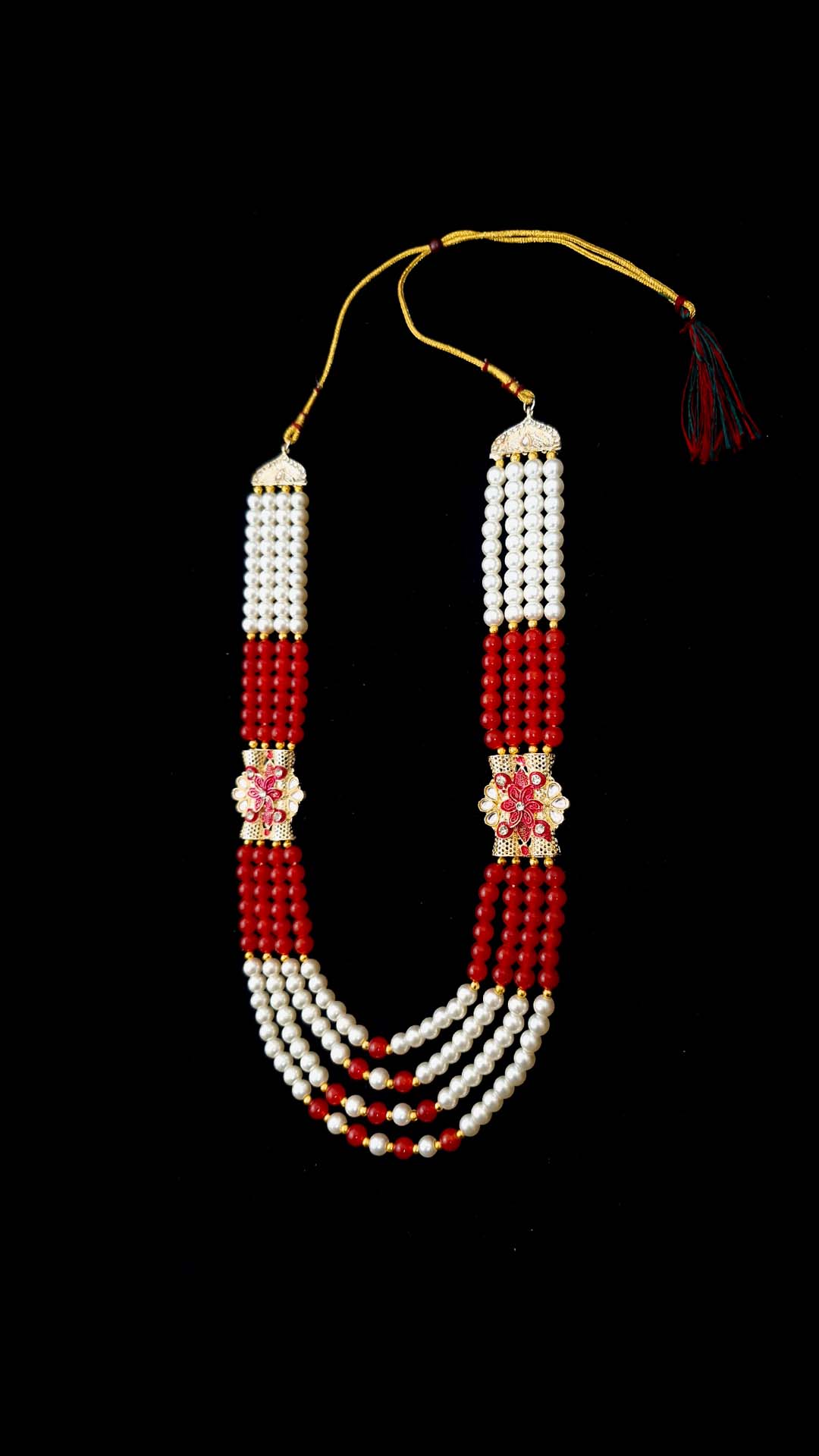 Royal White Pearl & Red Bead Groom Mala