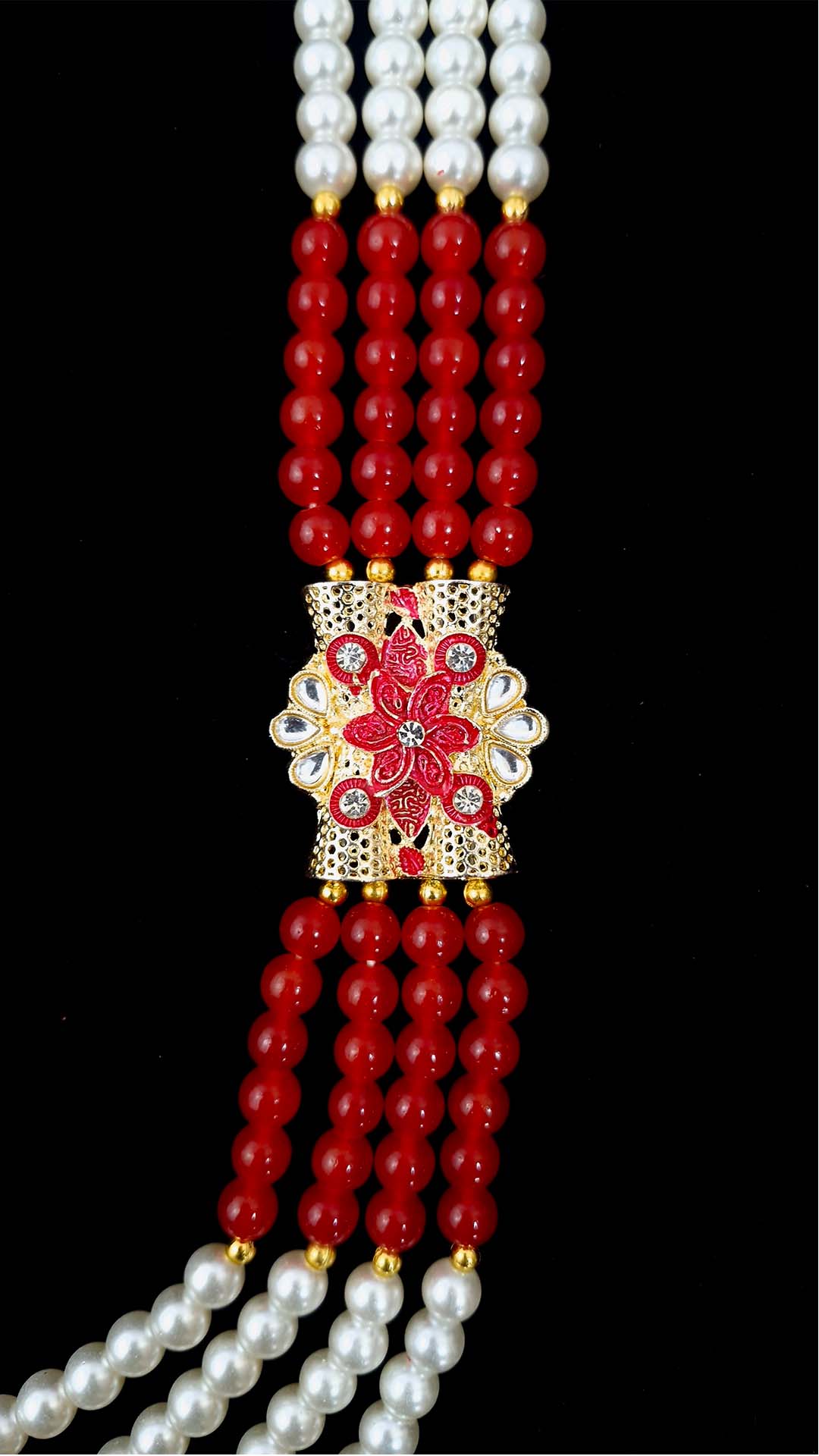 Royal White Pearl & Red Bead Groom Mala