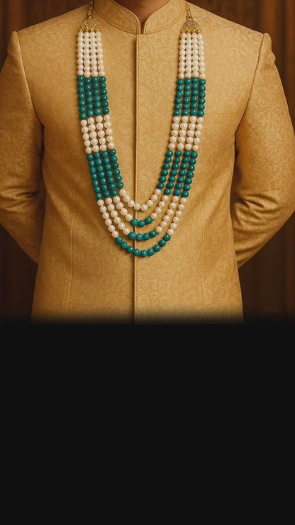 Layer Pearl & Aqua Green Beaded Groom Mala