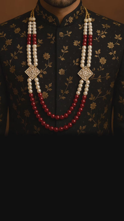 Three-Layer Pearl & Ruby Red Beaded